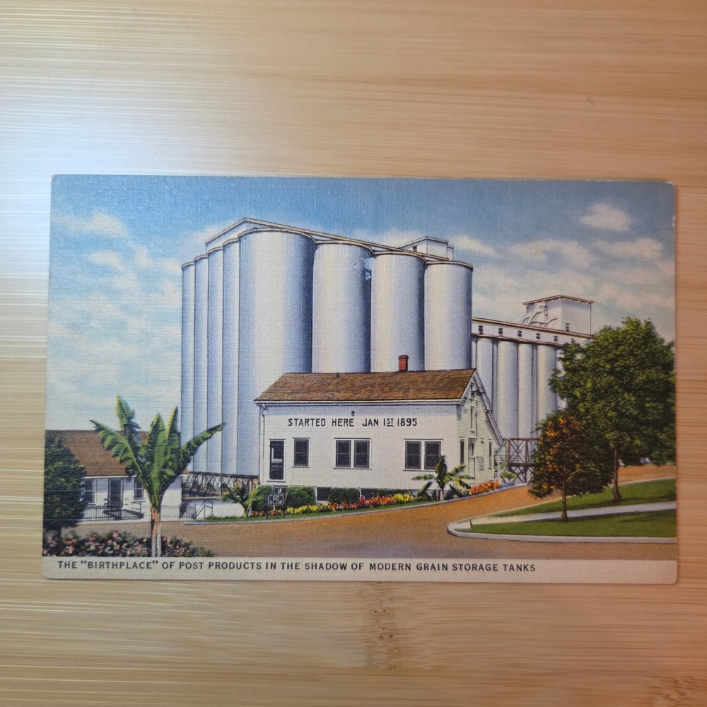 Post Products Birthplace Grain Storage Tanks Battle Creek MI Postcard 6A H1073